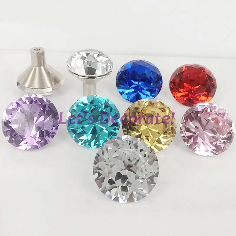 

10PCS/LOT Good Quality Hand-made Knobs 25mm 30mm Diamond Crystal Drawer Knobs/Cabinet Handles With Chrome Base/Crystal Handles