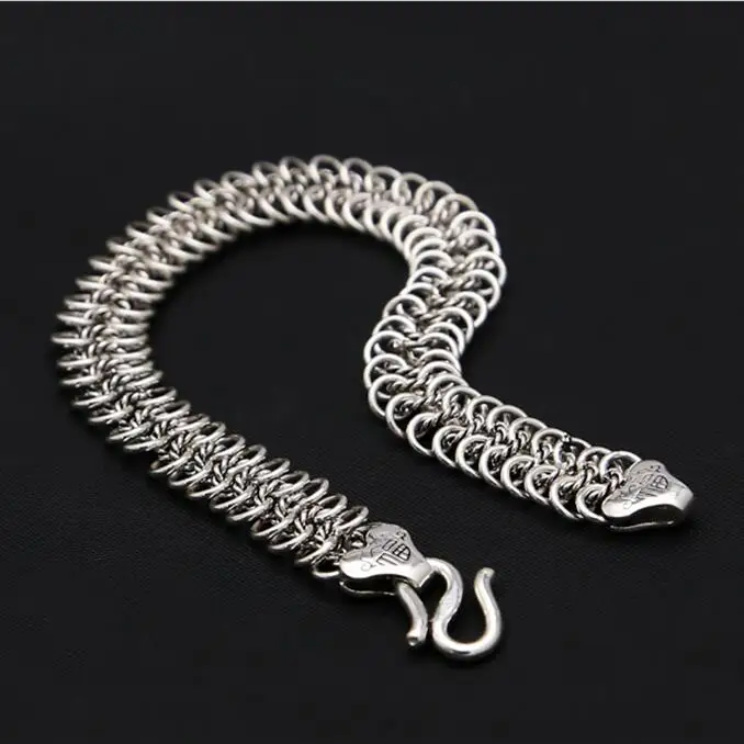

Solid Silver 925 Interlock Link Chain Bracelet Men Simple Brief Design Mens Thai Silver Jewelry 100% Pure Sterling Silver 925