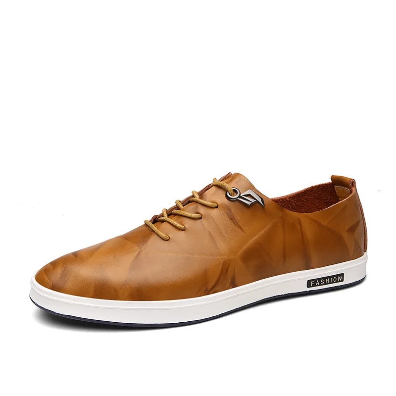 

autumn men's genuine leather shoes new fashion British vintage men casual shoes for mens brown lace-up flats moccasines T032817