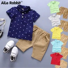 Коллекция года, новые летние хлопковые костюмы для мальчиков повседневная хлопковая детская одежда для мальчиков детская футболка+ короткие штаны 2 предмета в комплекте