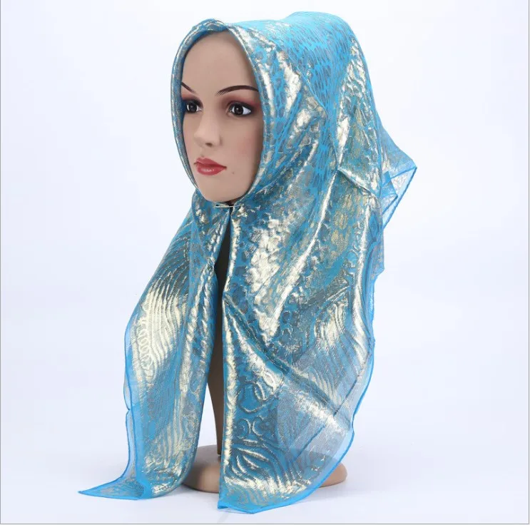

Summer 100% Silk Jacquard Square Scarf Women Mulim Headscarf Metallic Geometric Pattern Hijabs Shawl Wrap Headscarf 85*85cm