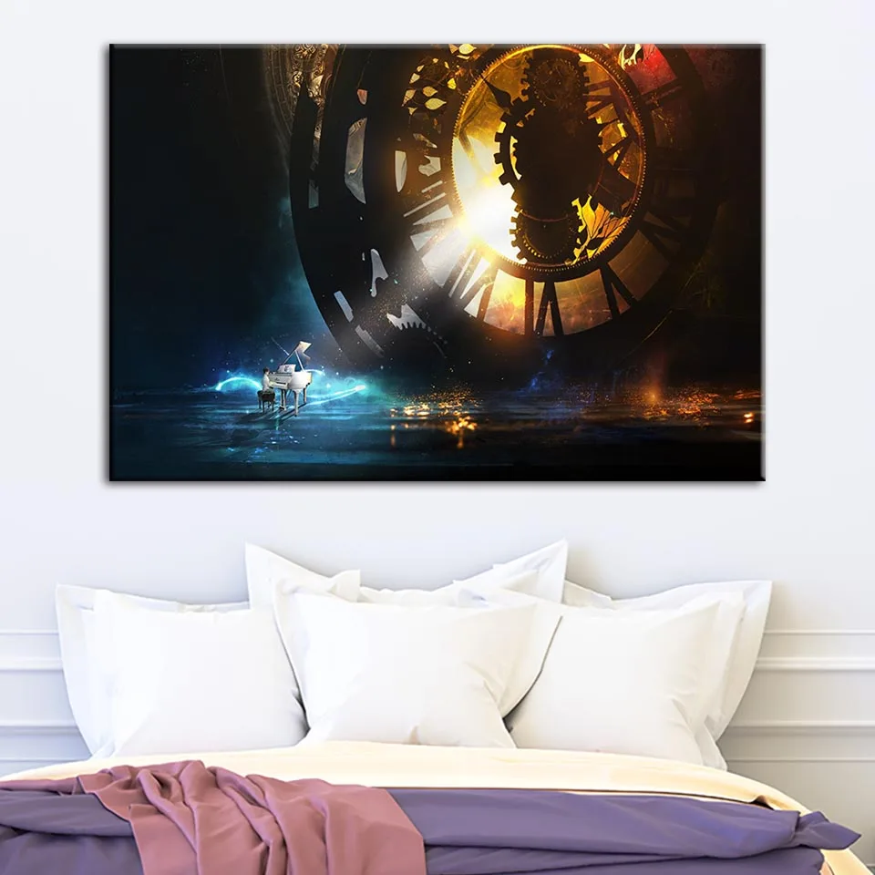 

Modular Canvas Painting Home Decoration Pictures Steampunk Clock Modern Printed Poster Bedside Background Wall Artwork Framed