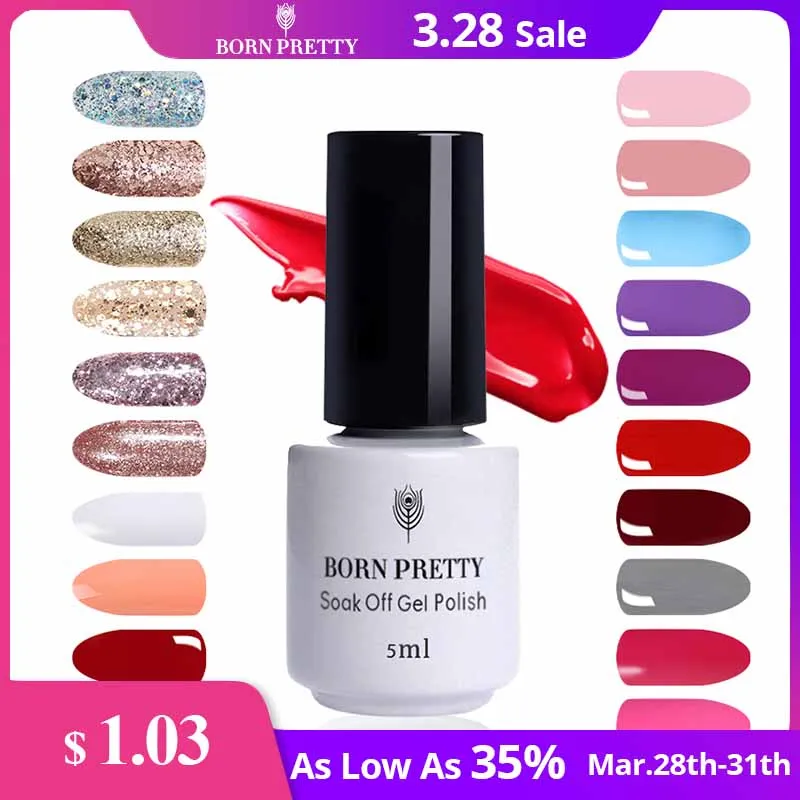 BORN PRETTY 10ml 5ml Nail Glitter Gel Polish Nude Rose Red Soak Off