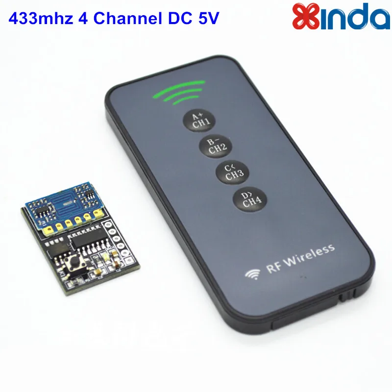 

5pcs/lot 5V DC Remote Control Wireless Relay Receiver Board With 433mhz 4 Key RF controller Transmitter Used As Light Switch