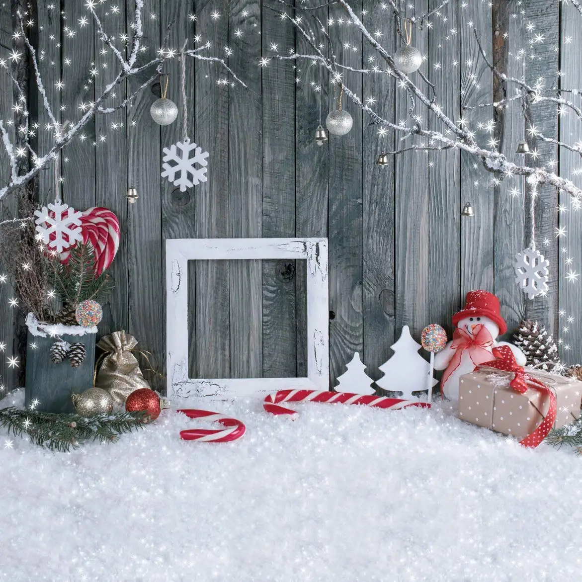 

Christmas Backdrops for Photography Gray Wood Wall Cute Snowman Snowflake Photo Background Newborn Studio XT-7443