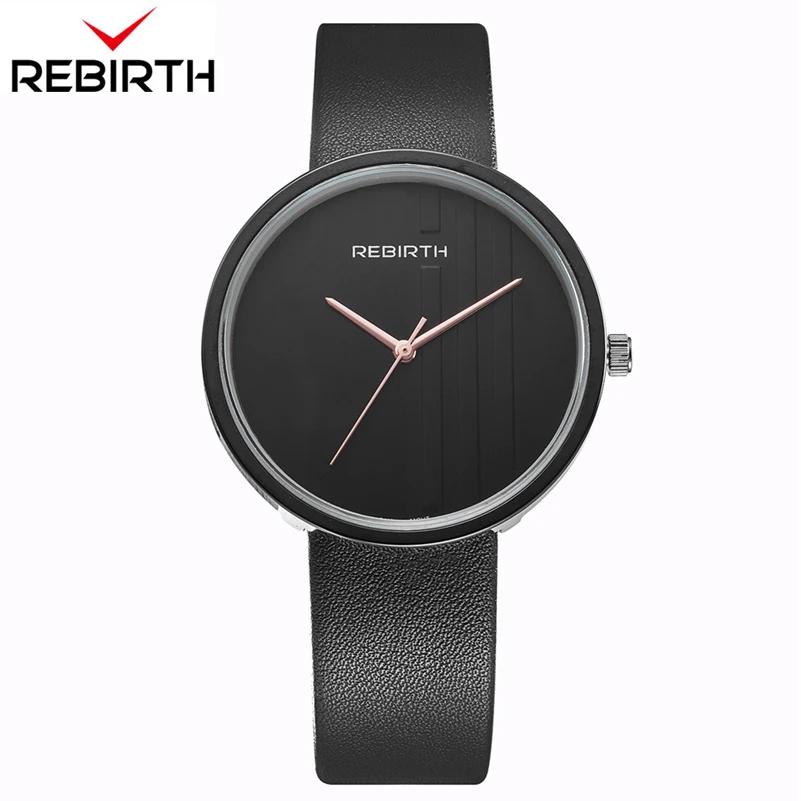 

REBIRTH Fashion Women Watch Leather Bracelet 18mm Quartz Wristwatch 30M Waterproof Woman Watch with Casket for watches