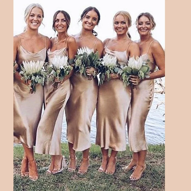 Bridesmaid Dresses 2020 Spaghetti Straps Robe Demoiselle D'honneur Tea-length Dress For Wedding Party Vestido Madrinha Bridesmaid Dresses 2020 Spaghetti Straps Robe Demoiselle D'honneur Tea-length Dress For Wedding Party Vestido Madrinha
