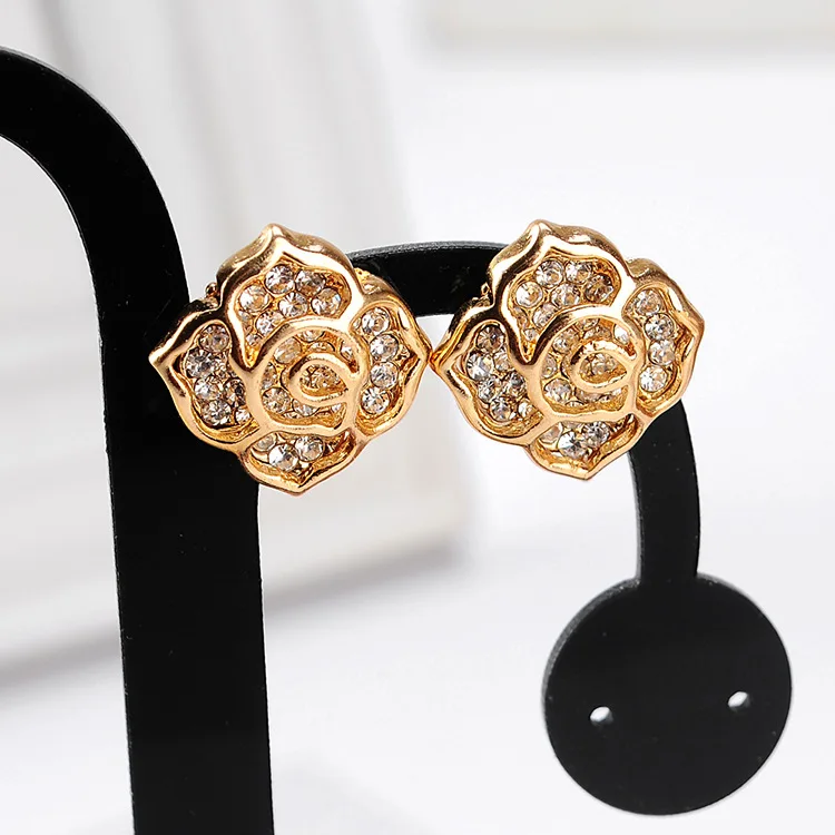 Korean style clip on earrings rose rhinestones clips earrings without pierced ear clip bridalin