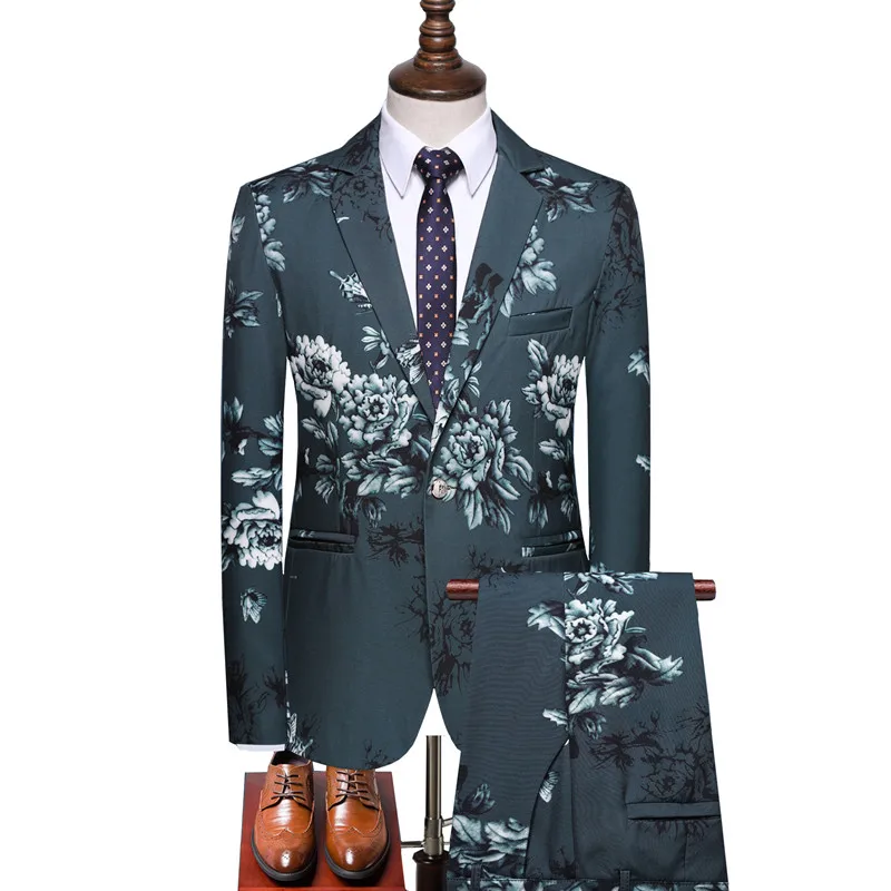 

Mens fashion banquet design print suit 2 piece set (blazer pants) high-end custom Slim British style luxury gentleman suits male