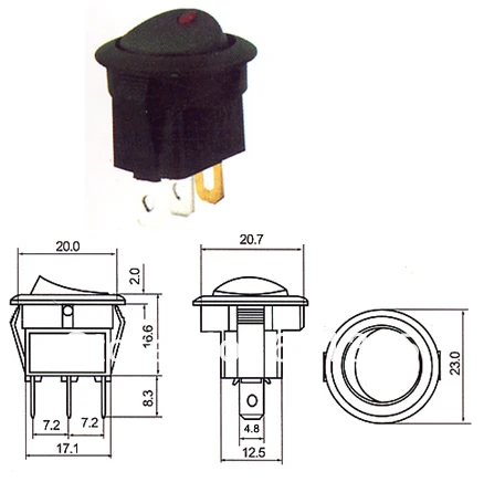 FILN KCD1 220 В 10 А синий красный gerrn мини круглый с подсветкой тумблер с фиксацией 3 штифта на Выкл лодке кулисный переключатель