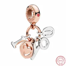 Розовое золото I Love You кулон, состоящий из нескольких частей с розовым CZ DIY Fit PANDORA Подвески Серебро 925 для женщин ювелирных изделий FL687R