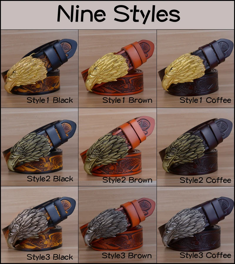 blue leather belt Eagle Designers Luxury Fashion Vintage Male Strap Brand Genuine Leather Belts for Men Punk Cowskin for Jeans Cintos Ceinture brown dress belt