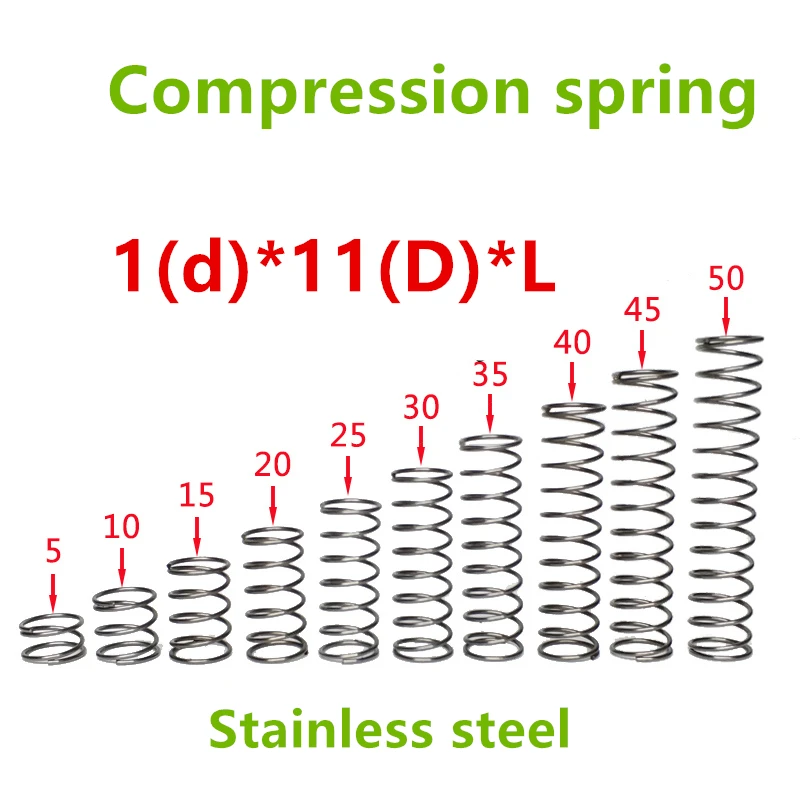 50 шт. 1*11*(10/15/20/25/30/35/40/45/50) из нержавеющей стали серии мелкий горошек пружинной проволоки компрессионные пружины сжатия