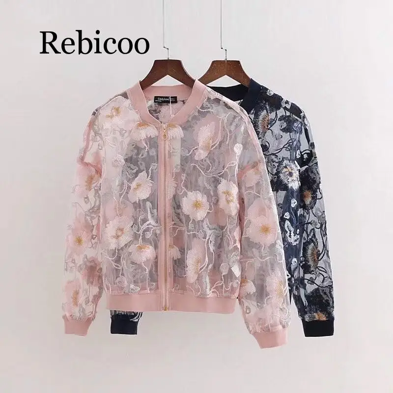 New Womens Summer Sexy Floral Embroidery Lightweight Bomber Jacket Coat Wholesale