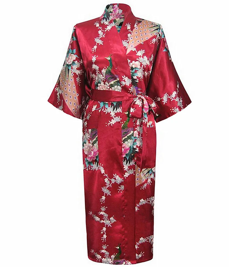 Благородный темно-синий китайский женский халат из искусственного шелка кимоно стильный Сексуальный банный халат ночная рубашка Mujere Vestido Размер S M L XL XXL XXXL S0035 - Цвет: Burgundy