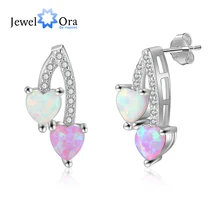 Pendientes románticos de ópalo rosa y blanco para mujer, pendientes de corazón de plata de ley 925, joyería fina 925 (Jewelora EA103252)