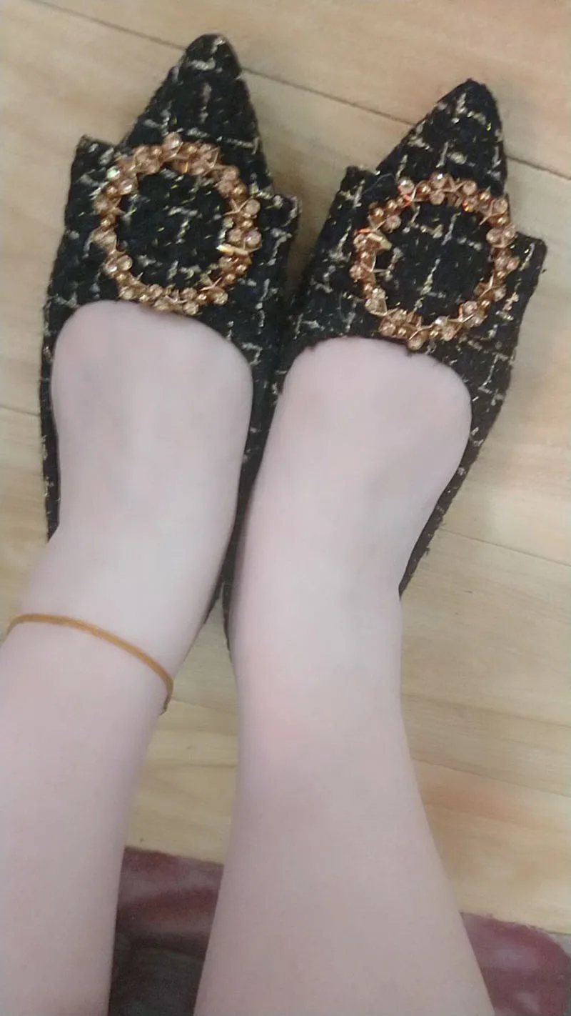 Дешевые для женщин Дамы Красивые Мокасины обувь плед алмаз острый носок черный большой размеры кристалл Китайский 41 Китай со стразами