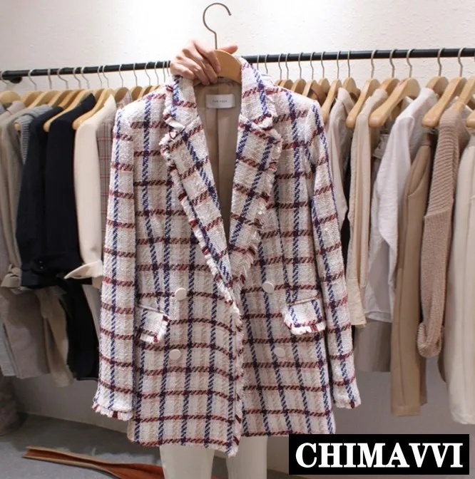 

2019 New Korean Spring Small Suit Jacket Women's Chic Tweed Blazer Jacket Female Autumn Casual Outwear
