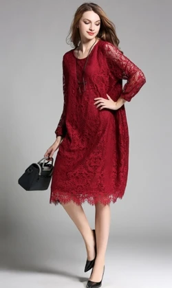 Большие размеры 4XL, высокое качество, кружевное платье, весна, подиумная мода, женское свободное винтажное платье, с вырезами, с рукавами, женское платье JR05 - Цвет: Бургундия