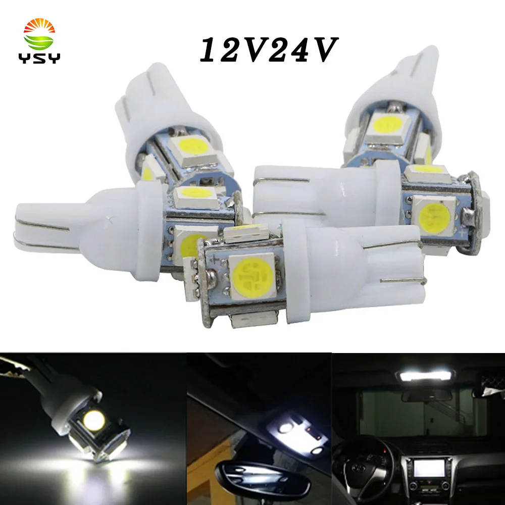 

YSY 200pcs 12V 24V T10 5smd 5050 LED Car Light W5W 194 168 SMD Truck SUV License Plate Sourcing Wedge Clearance bulb Source
