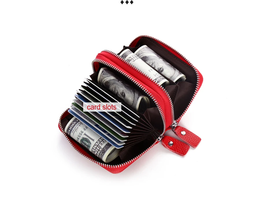 Fashion Brand Genuine Leather Women Card Holder Double Zipper Large Capacity Female ID Credit Card Case Bag Wallet