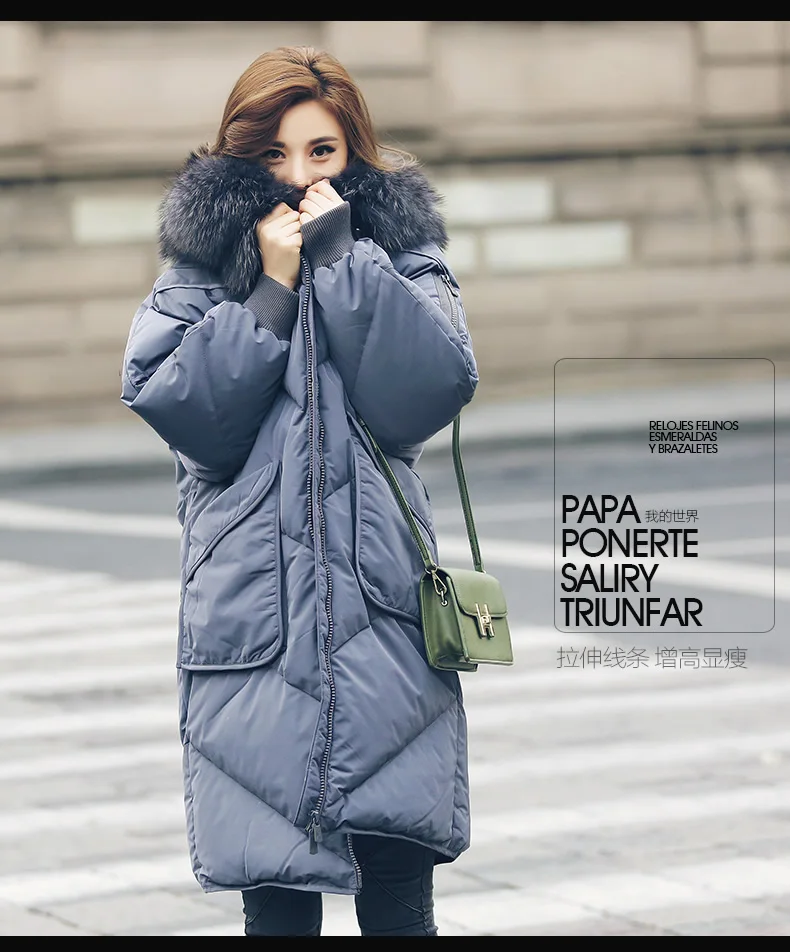 Women Winter Down Jacket Overknee Long Padded Parkas Hooded Real Fur Collar Loose Down Coats Korean Women 2018 Big Pockets AS016 (13)
