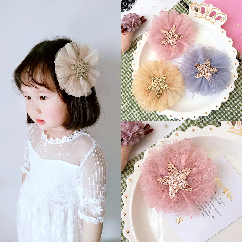 

Boutique ins 15pcs Fashion Cute Glitter Gauze Star Hairpins Solid Lace Star Hair Clips Princess Headwear Hair Accessories