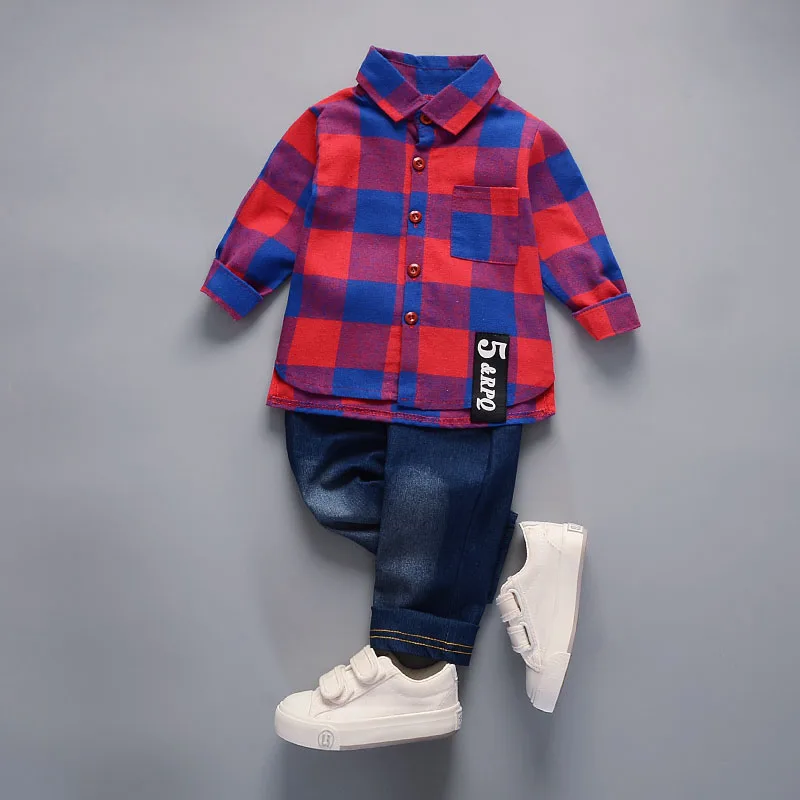 

Children Clothes Suit Plaid Shirt Long Sleeve Cotton Children Boy Clothngs Shirt Pants Casual Clothes For Kids 2pcs Gift For Boy