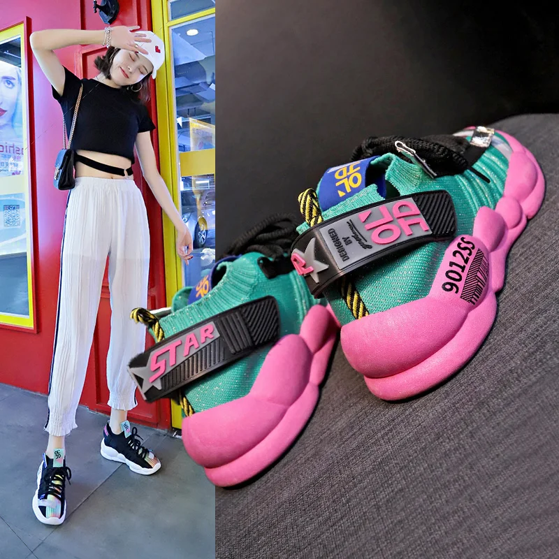 Женские кроссовки на массивной платформе 4 см женская обувь для бега толстой