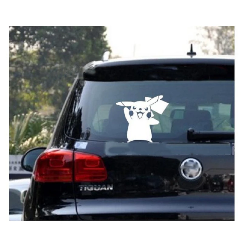 

14*15.5CM Pikachu Car Sticker Pokemon Anime Motorcycle Car Stickers And Decals Black Silver C2-0050