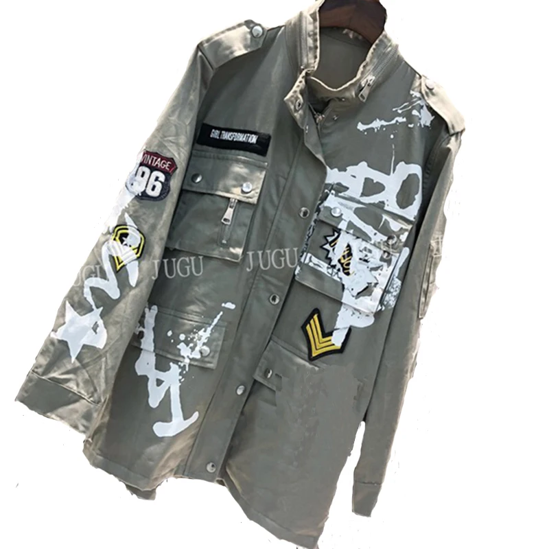 

Autumn Streetwear Graffiti Denim Jacket Loose Windbrraker Jacket Women BF Harajuku Bomber For Women New Women's Denim Jackets