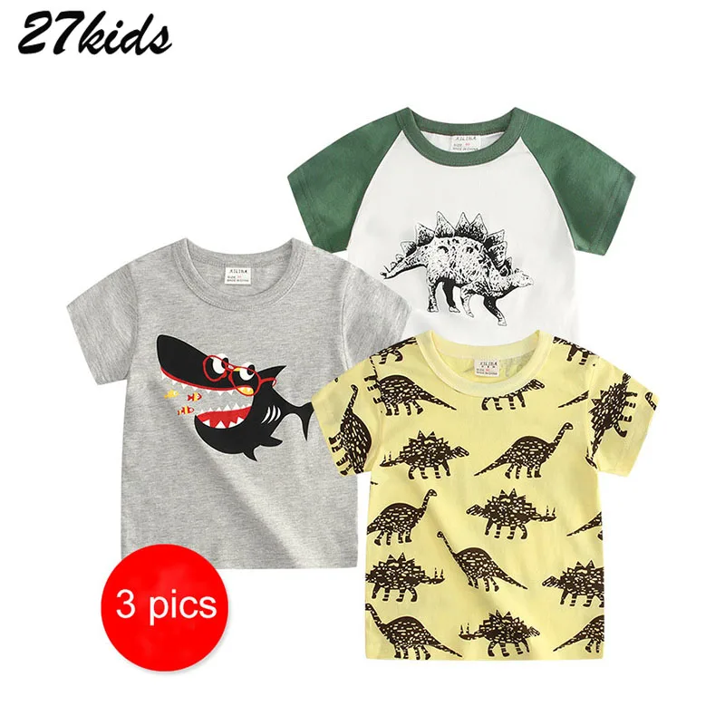 27kids 2-9Year Dinosaur Print shirt Boy Fall Children Kids T-shirts  for Baby Clothes