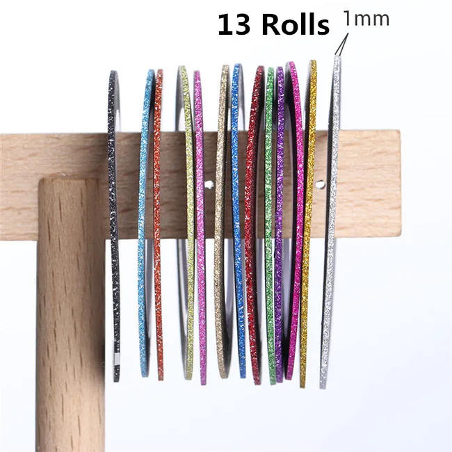 Матовые блестящие полоски для ногтей набор 2 мм Линия многоцветный инструмент для укладки дизайн ногтей перевод рисунка наклейки для ногтей набор - Цвет: 13 Rolls 1mm Matte