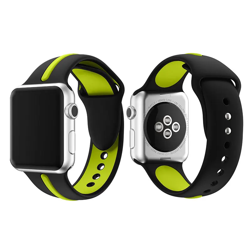 Полосатый силиконовый ремешок для Apple Watch Sport Correa Loop Band Замена для iwatch IOS Smartwatch Браслет серии 4/3/2/1 - Цвет: Black Lime