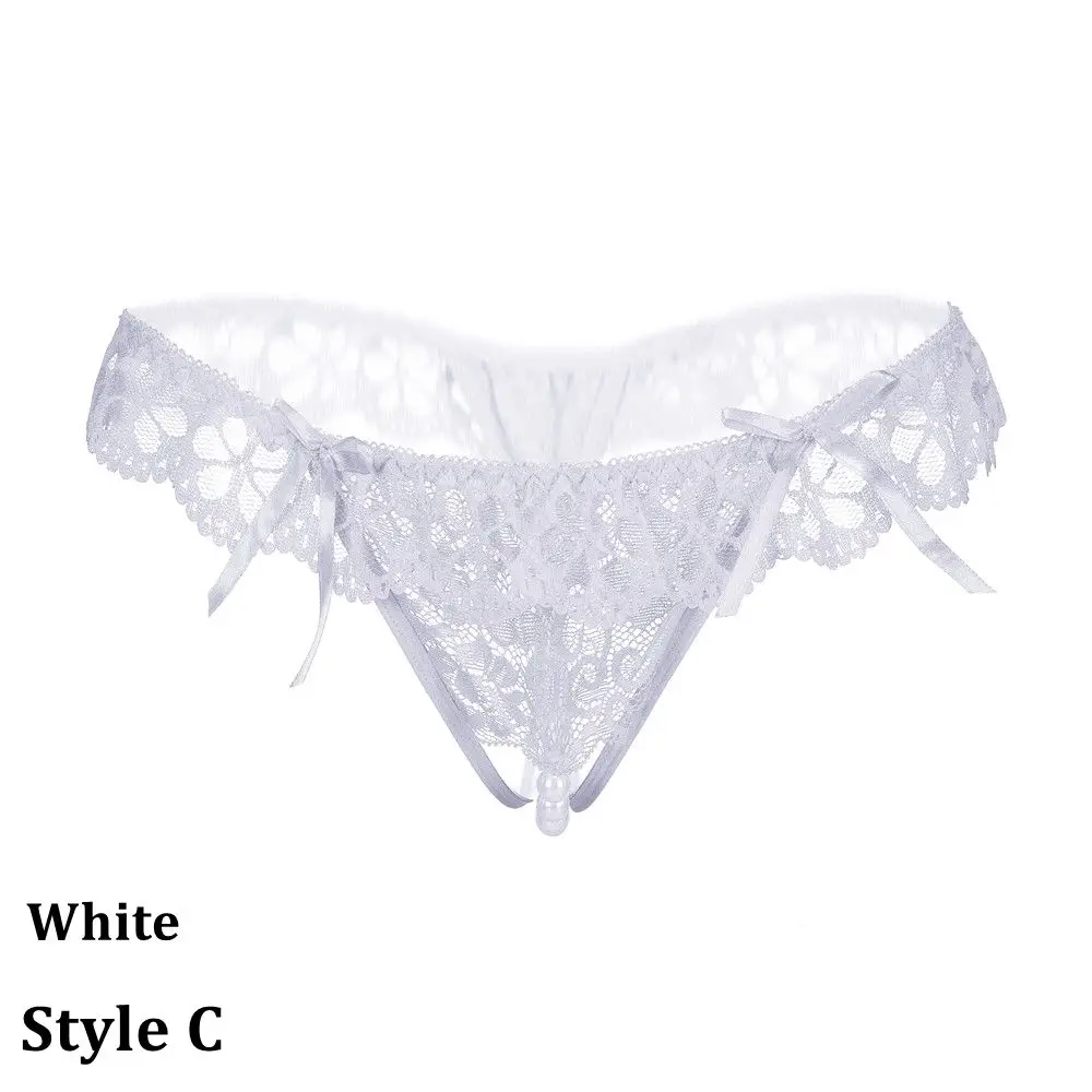 Весенне-летние женские трусики, сексуальное нижнее белье с низкой талией, пикантные кружевные стринги с жемчугом, стринги, женское нижнее белье, Culotte Femme - Цвет: Style C white