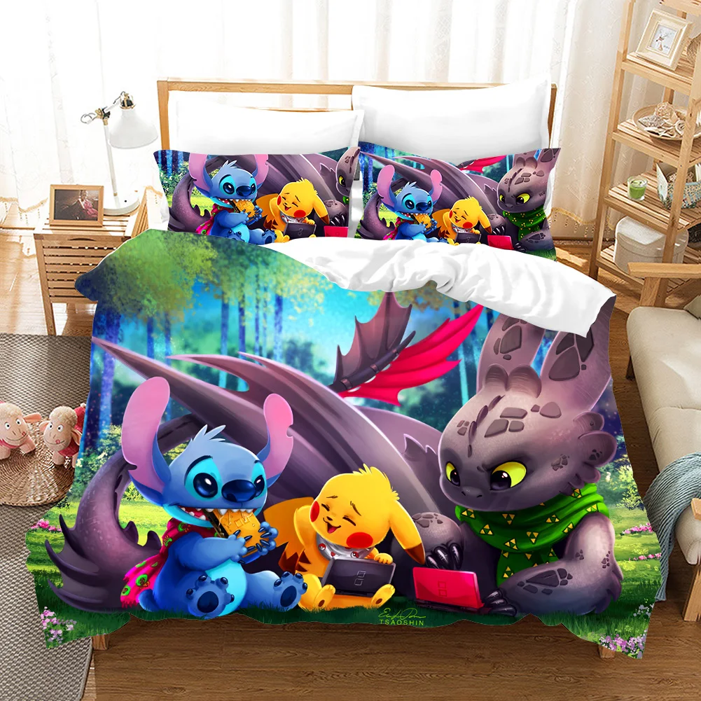 Pokemon Cartoon anime 3d bedding set Duvet Covers Pillowcases pikachu 3pcs Anime comforter bedding sets bedclothes bed linen