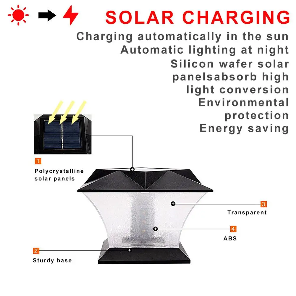 New Arrival Solar Pillar Lamp Outdoor Super Bright LED Solar Pillar Gate Lamp Solar Pillar Light
