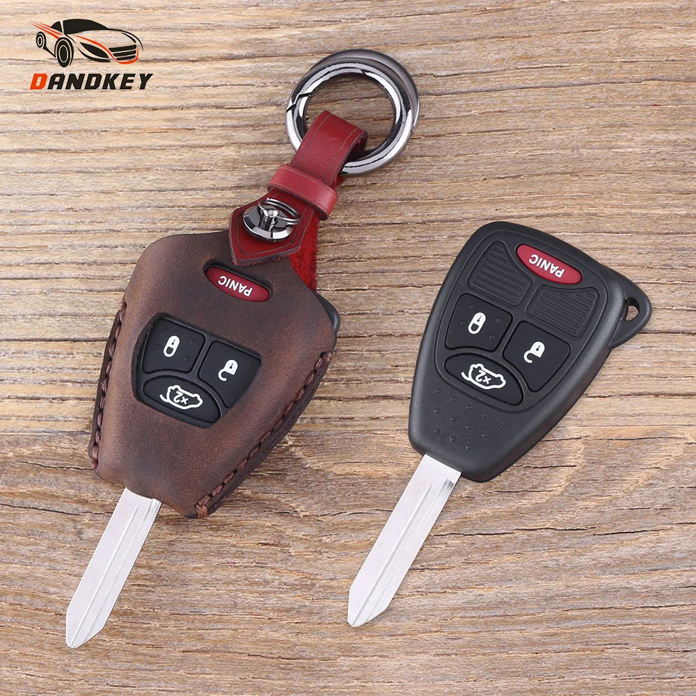 

DANDKEY 3+1 4 Buttons Genuine Leather Protector Key Case Shell Cover Case For Chrysler Sebring 300C For Chrysler Jeep Dodge