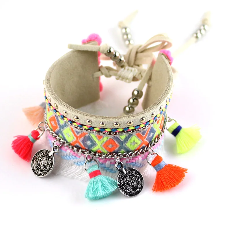 Bracelet Bohème Flèches Et Fleurs En Alliage Zamak Argenté - Longueur Ajustable