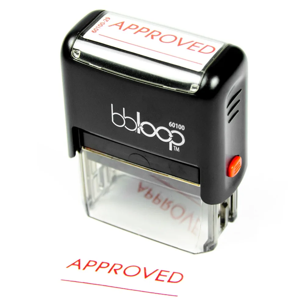 

BBloop Stamp "APPROVED" Self-Inking. Rectangular, Laser-engraved. RED