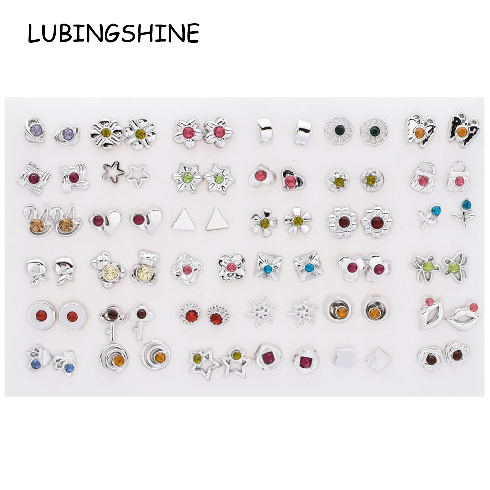 Женские маленькие серьги-гвоздики, наборы акриловых кристаллов для девочек, детская звезда, сердце, серьга в форме Луны, ювелирные изделия, вечерние, рождественский подарок, 36 пар/лот