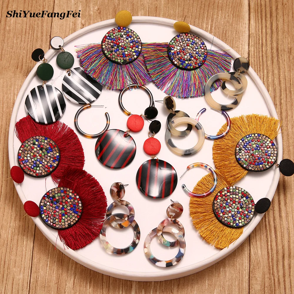 

Bohemian Crystal Tassel Earrings Black White Silk Fabric Long Drop Dangle Tassel Earrings For Women Wedding Birthday Jewelry