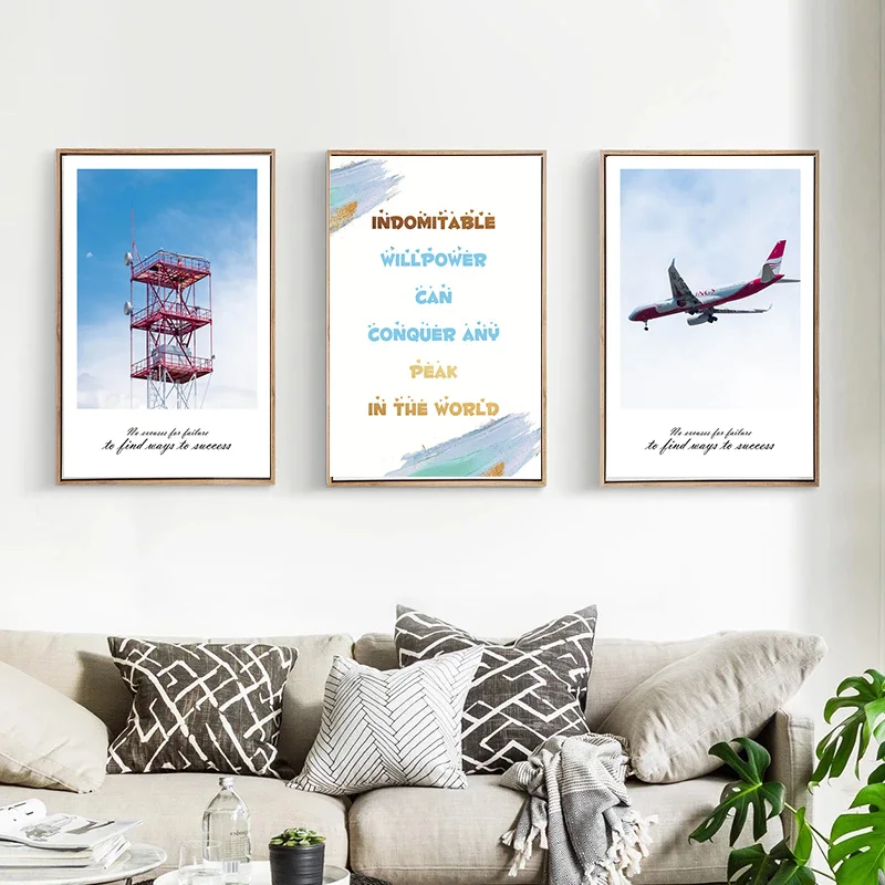

Landscape Painting Nordic Canvas Painting Home Decor Pagoda Plane Letter Quote Picture Living Room Backdrop Wall Decor Poster