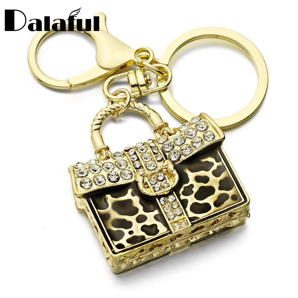 

Dalaful Leopard HandBag Key Chains Rings Holder Chaveiro Innovative Crystal Bag Pendant For Car Keyrings KeyChains K260
