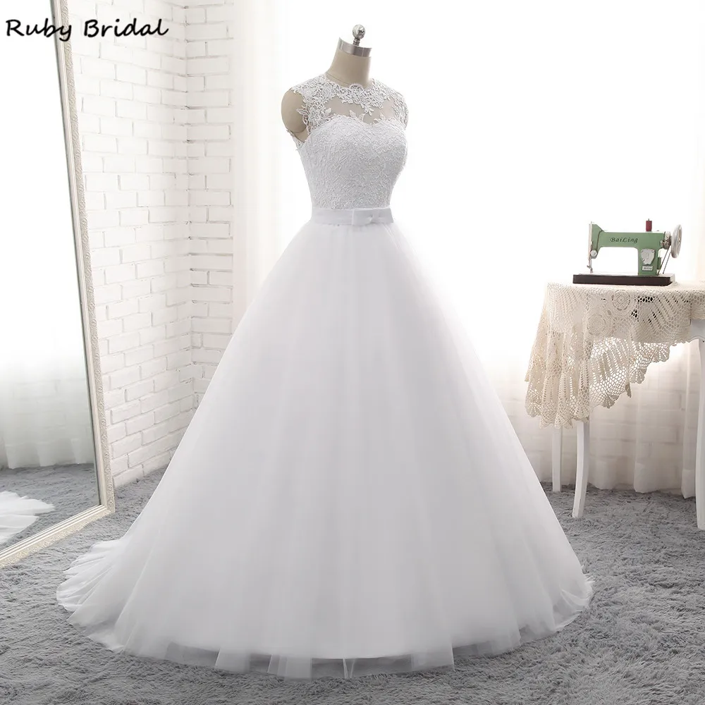 Ruby Bridal Элегантный Vestido De Noiva длинное бальное платье Свадебные платья Дешевые Белый Тюль ремень с аппликацией на шнуровке свадебное платье PW68