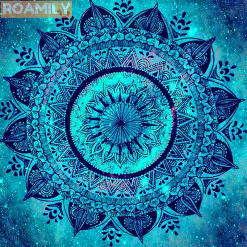 ROAMILY алмазная мандала синяя икона религия цветок для алмазного искусства полная