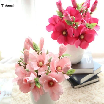 

12pcs Single Branch Magnolia Artificial Flowers Silk Cloth Birthday Party Crafts Bridal Bouquet Floral Buds Decorative Flower