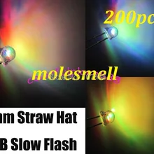 200 шт 5 мм соломенная шляпа красочный медленно мигающий, rgb Красный Синий Зеленый светодиодный Светодиодный s 5 ММ strawhat rgb медленно мигающий светодиодный