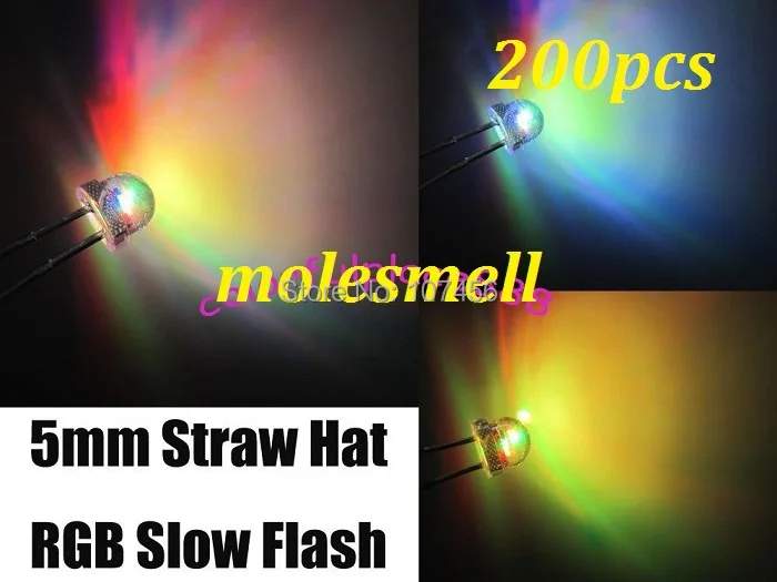 Free Shipping 200pcs 5mm Straw Hat Colorful Slow Flashing Flash Rgb Red Blue Green Led Leds 5mm Strawhat Rgb Slow Flashing Led Slow Flashing Led Led 5mmgreen Led Aliexpress