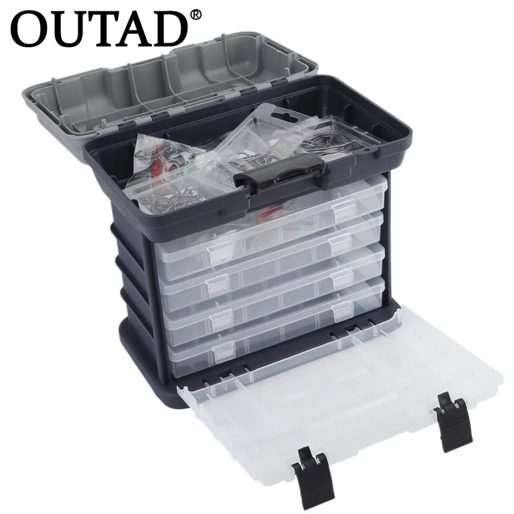 

OUTAD Portable 4 Layers Fishing Tackle Box Outdoor Plastic Fishing Tackle Tool Storage Case With Handle Utility Box